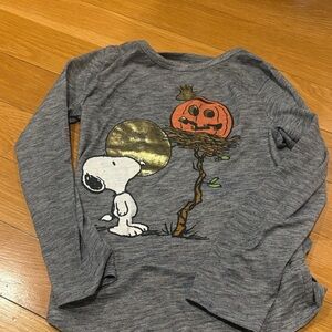 Peanuts Gray Long Sleeve Shirt with Snoopy and Pumpkin